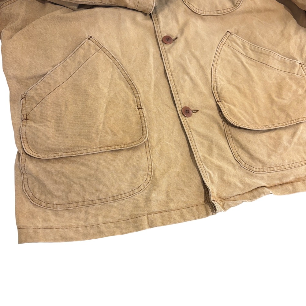 LL Bean Field Barn Coat Jacket Mens XL Tan Canvas Red Wool Plaid Lined Vintage - Picture 8 of 12